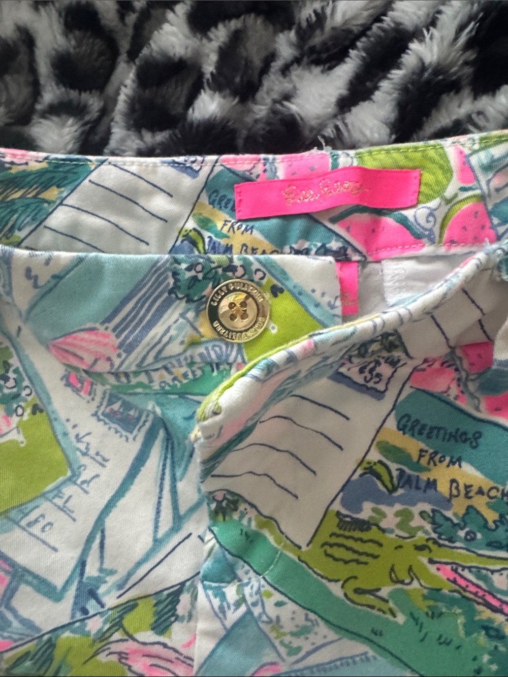 Lilly Pulitzer Pink, Mint & White High Waist Postcard Print Shorts - Picture 2 of 4